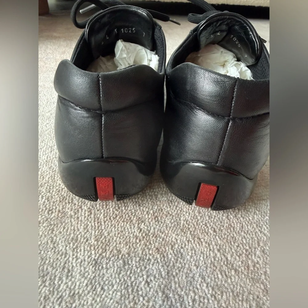 Prada Men’s Leather Sneakers (Black – Linea Rossa) - Picture 10 of 13